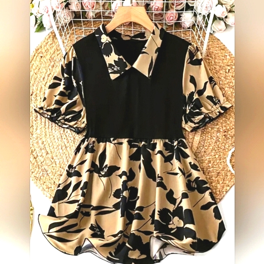 Black & Beige Top